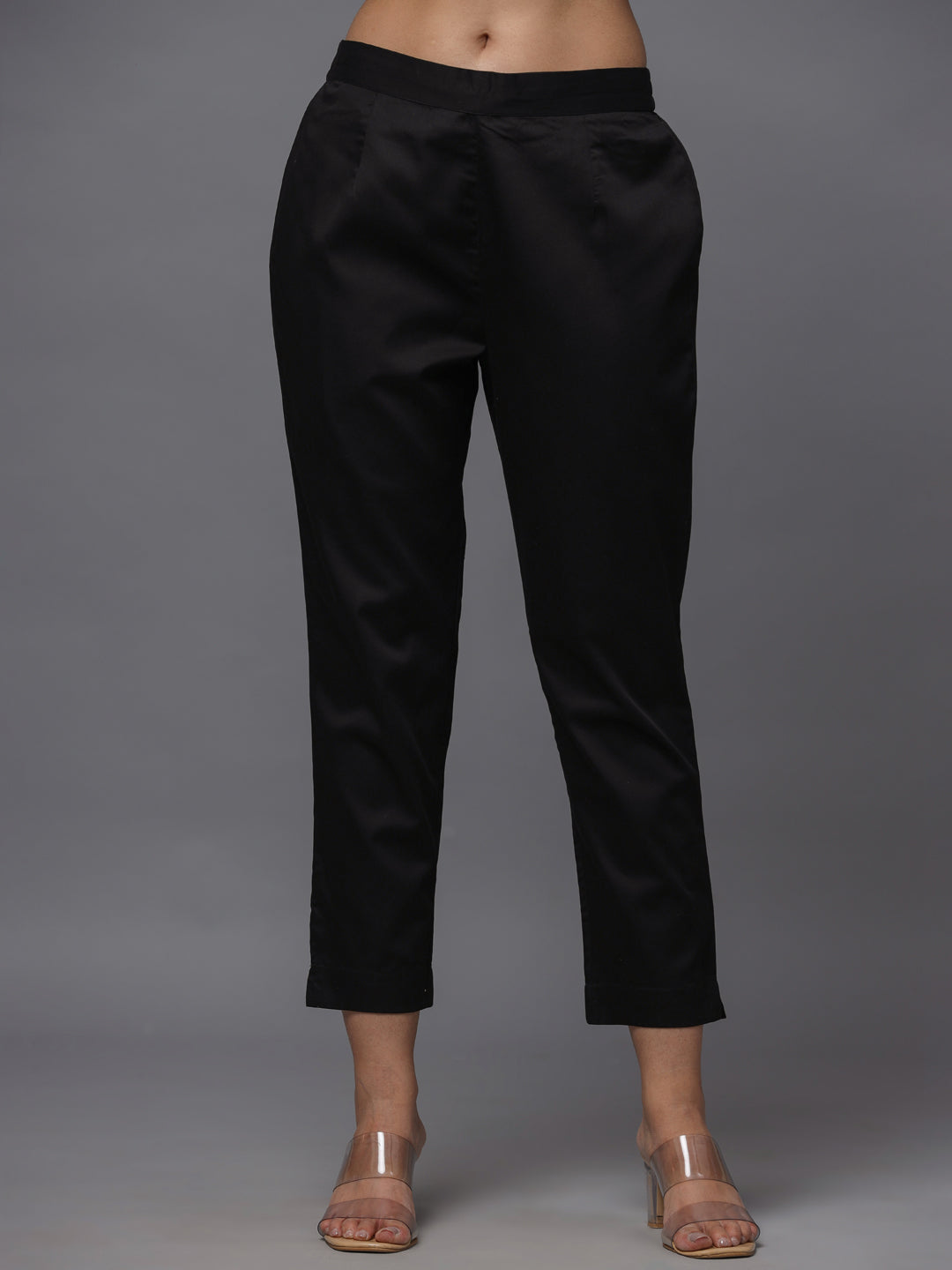 Black  Solid Straight Slim Pant