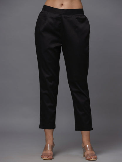 Black  Solid Straight Slim Pant