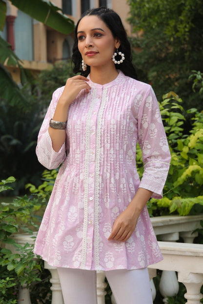 Lavender Cambric Placement Floral Printed Tunic
