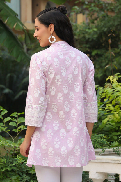 Lavender Cambric Placement Floral Printed Tunic