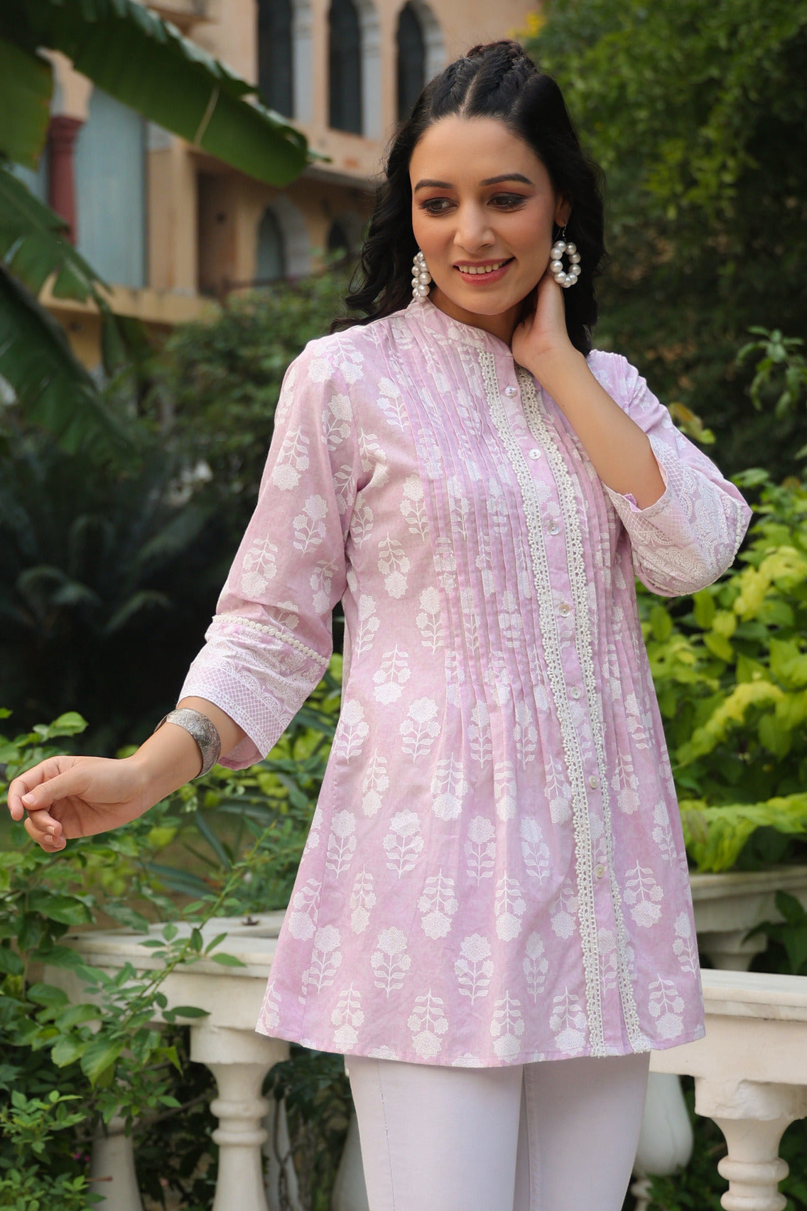 Lavender Cambric Placement Floral Printed Tunic