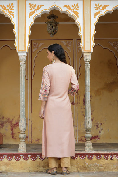 Peach Rayon Staple Printed A-Line Kurta