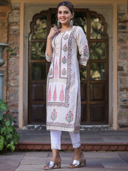 Pink Viscose Shantoon Festive Printed Straight Kurta