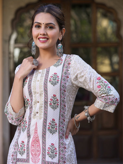 Pink Viscose Shantoon Festive Printed Straight Kurta