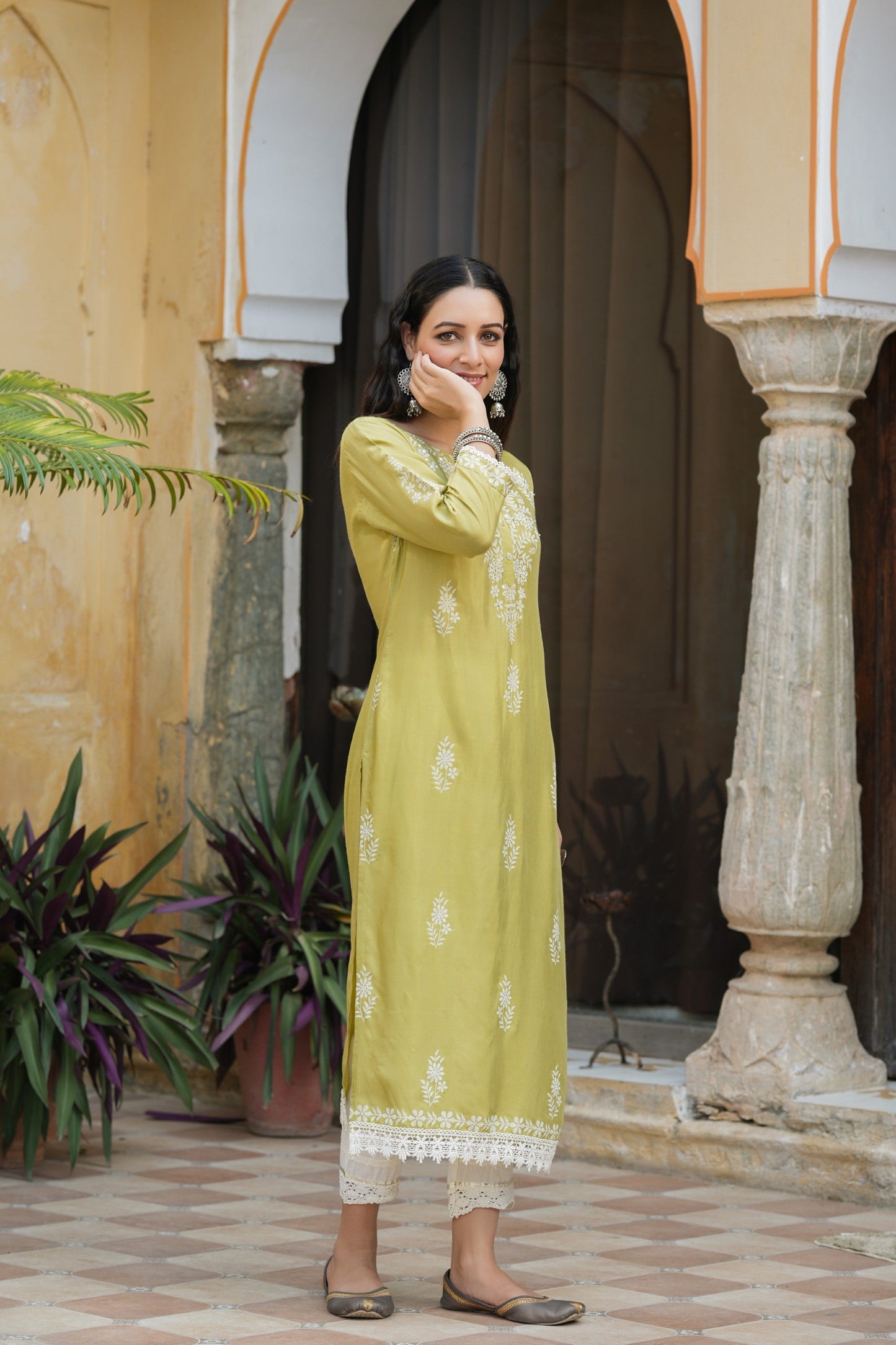 Green Santoon Printed Straight Kurta