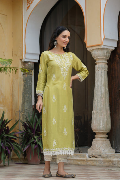 Green Santoon Printed Straight Kurta