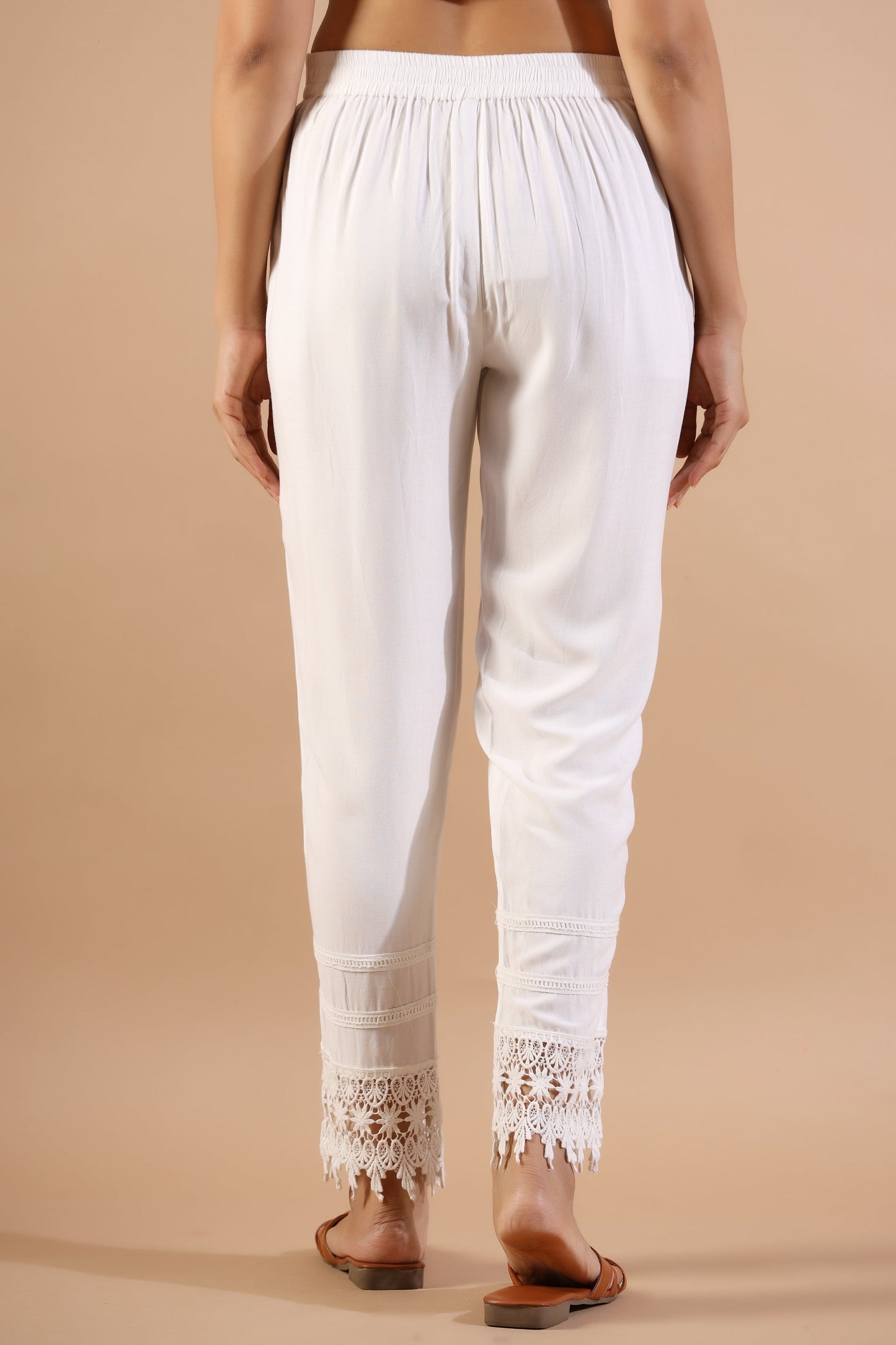 White Rayon Solid Straight Pant