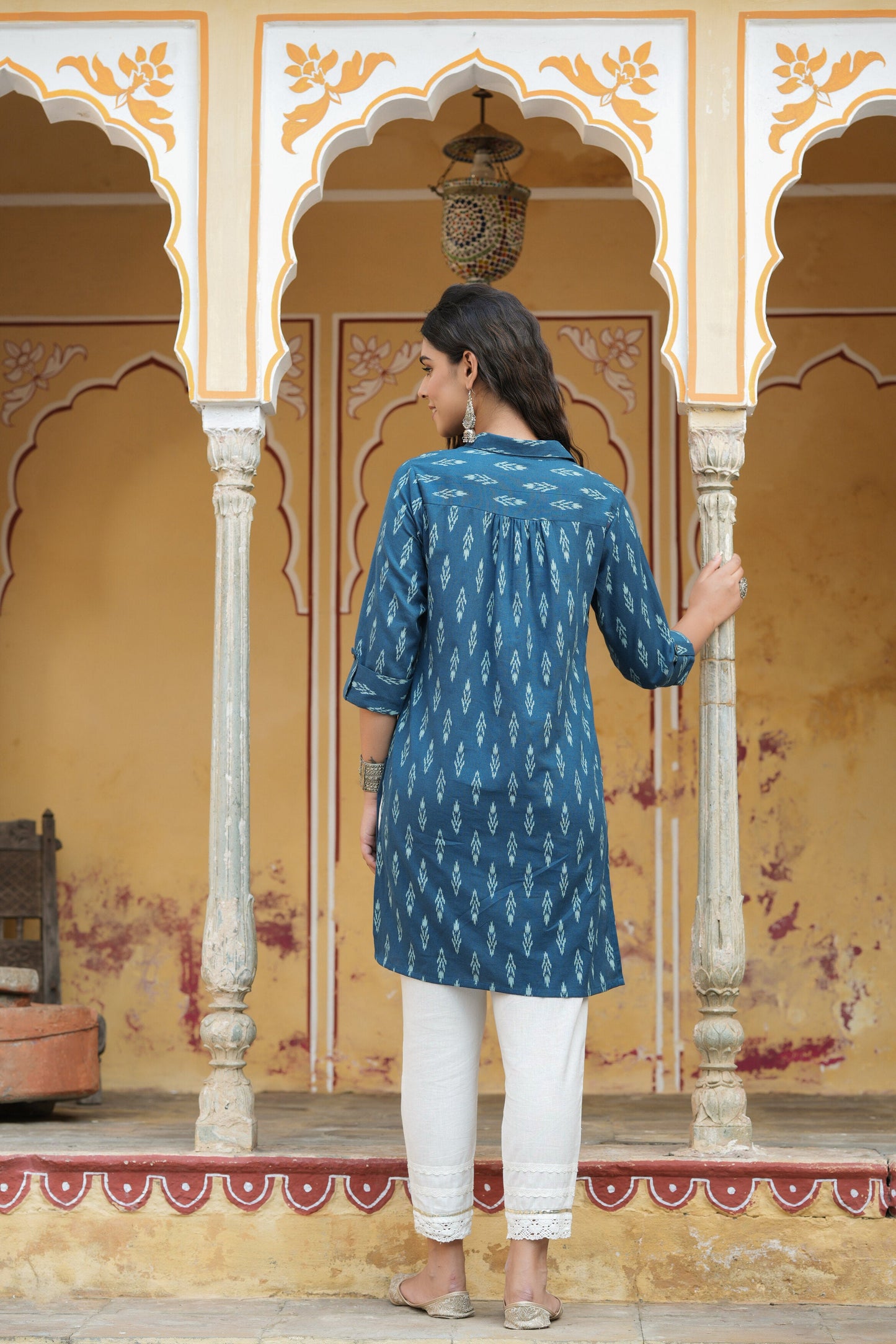 Navy Cotton Flex Printed Straight Kurta