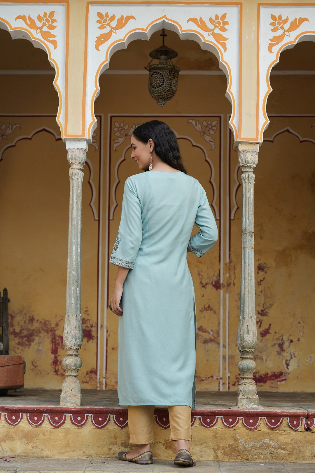 Sage Green Rayon Printed Straight Kurta