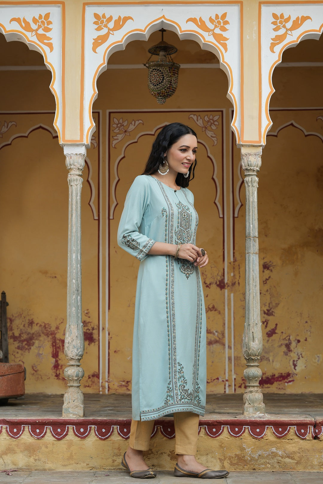Sage Green Rayon Printed Straight Kurta