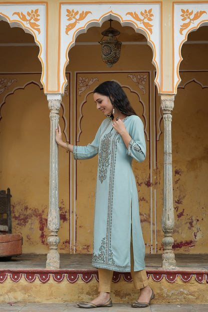 Sage Green Rayon Printed Straight Kurta