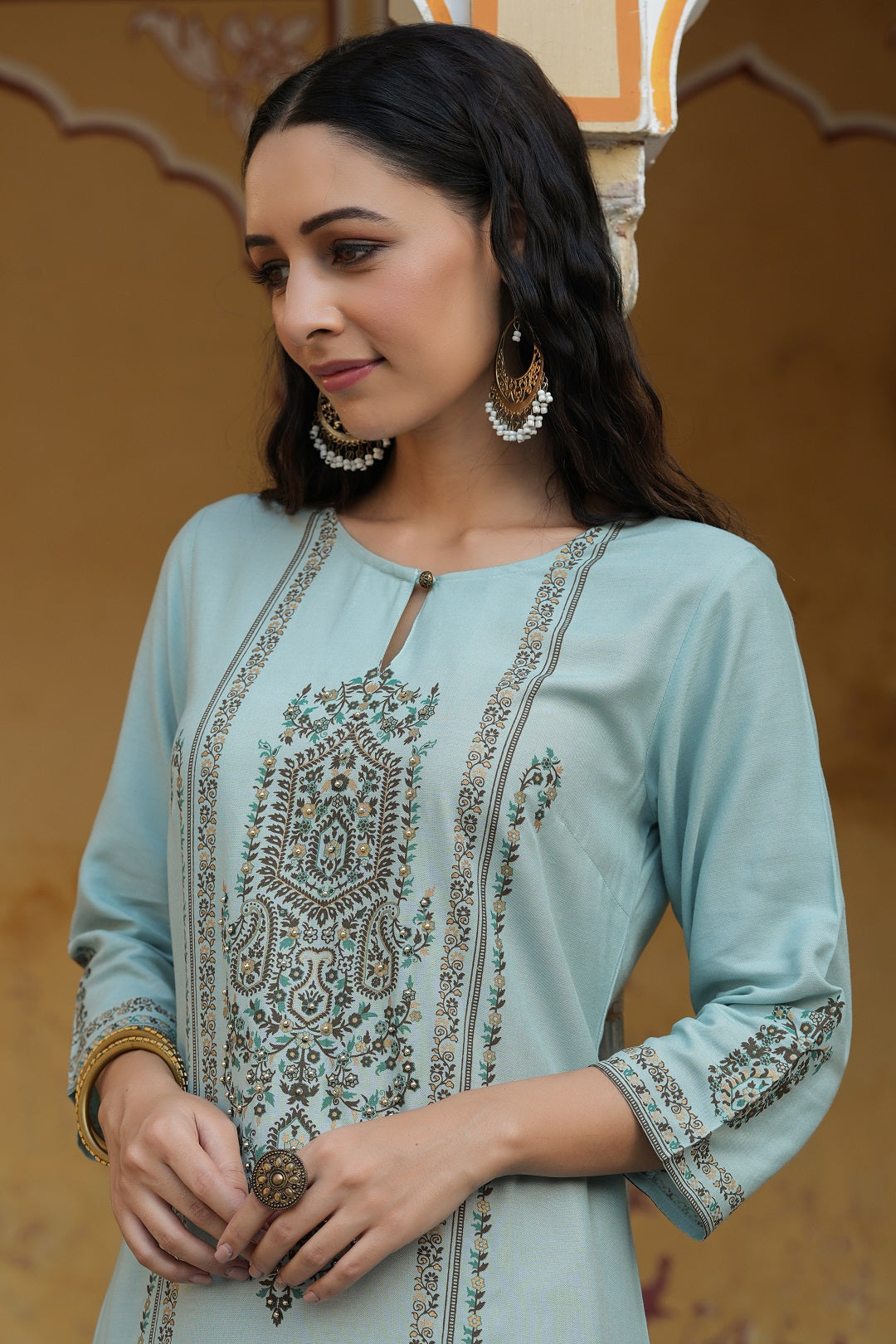 Sage Green Rayon Printed Straight Kurta
