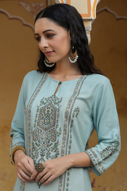 Sage Green Rayon Printed Straight Kurta