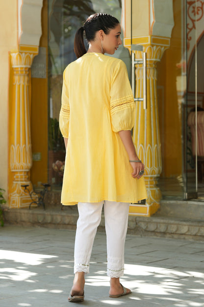 Yellow Cotton Silk Solid A-Line Kurta