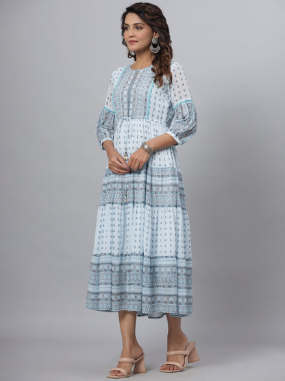 Skyblue  Georgette Printed Flared Dress