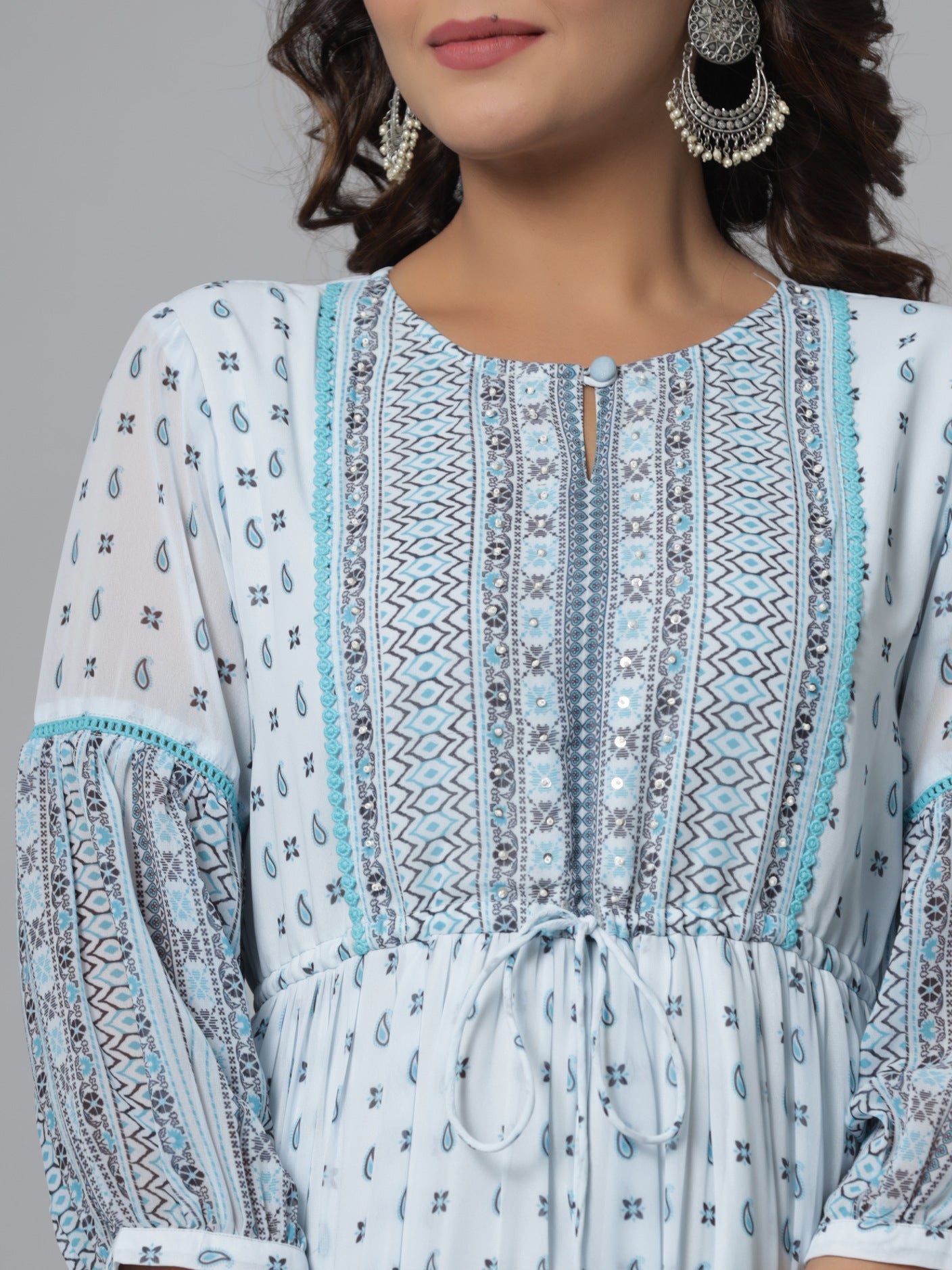 Skyblue  Georgette Printed Flared Dress