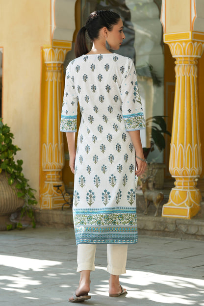 Blue  Printed Straight Kurta