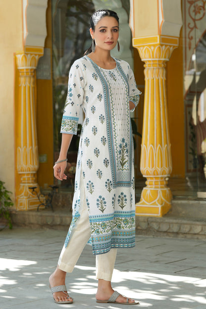 Blue  Printed Straight Kurta