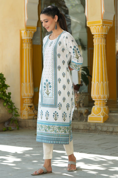 Blue  Printed Straight Kurta