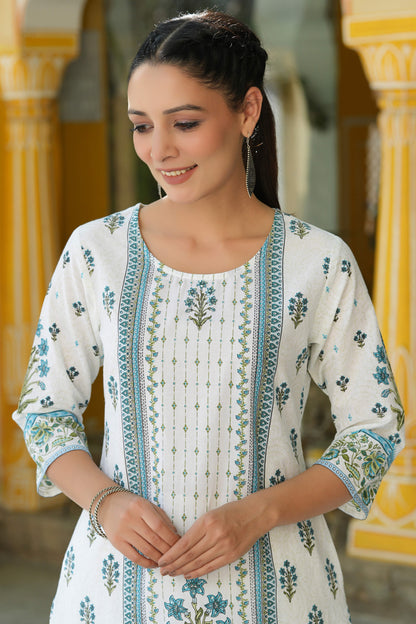 Blue  Printed Straight Kurta