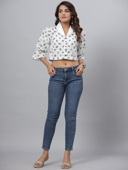 White  Printed Top