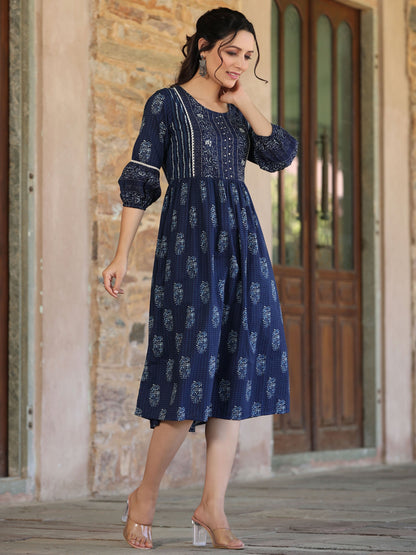 Indigo  Printed Flared Kurta
