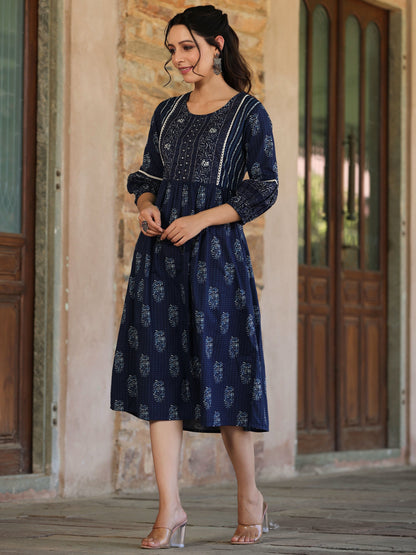 Indigo  Printed Flared Kurta