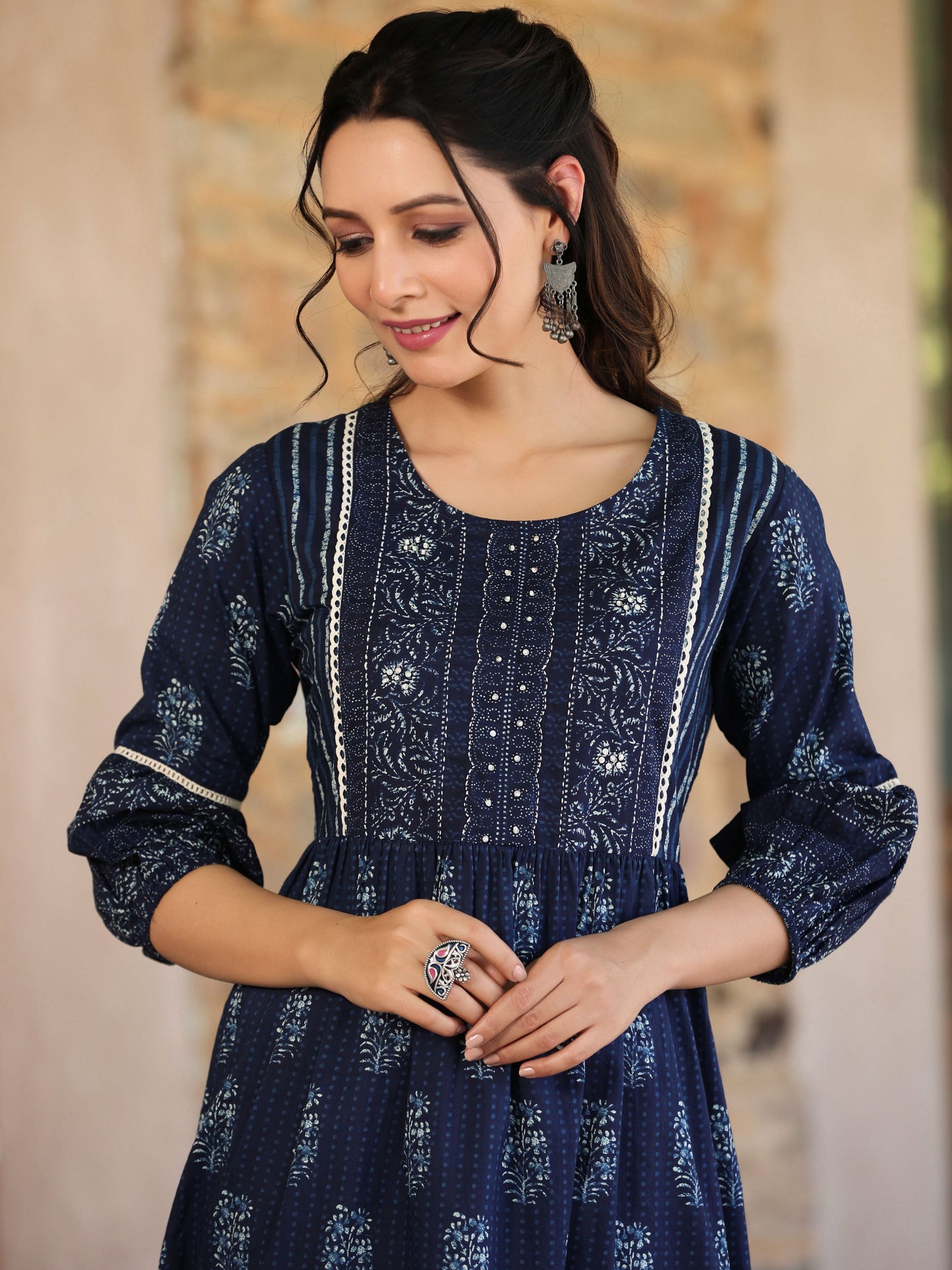 Indigo  Printed Flared Kurta