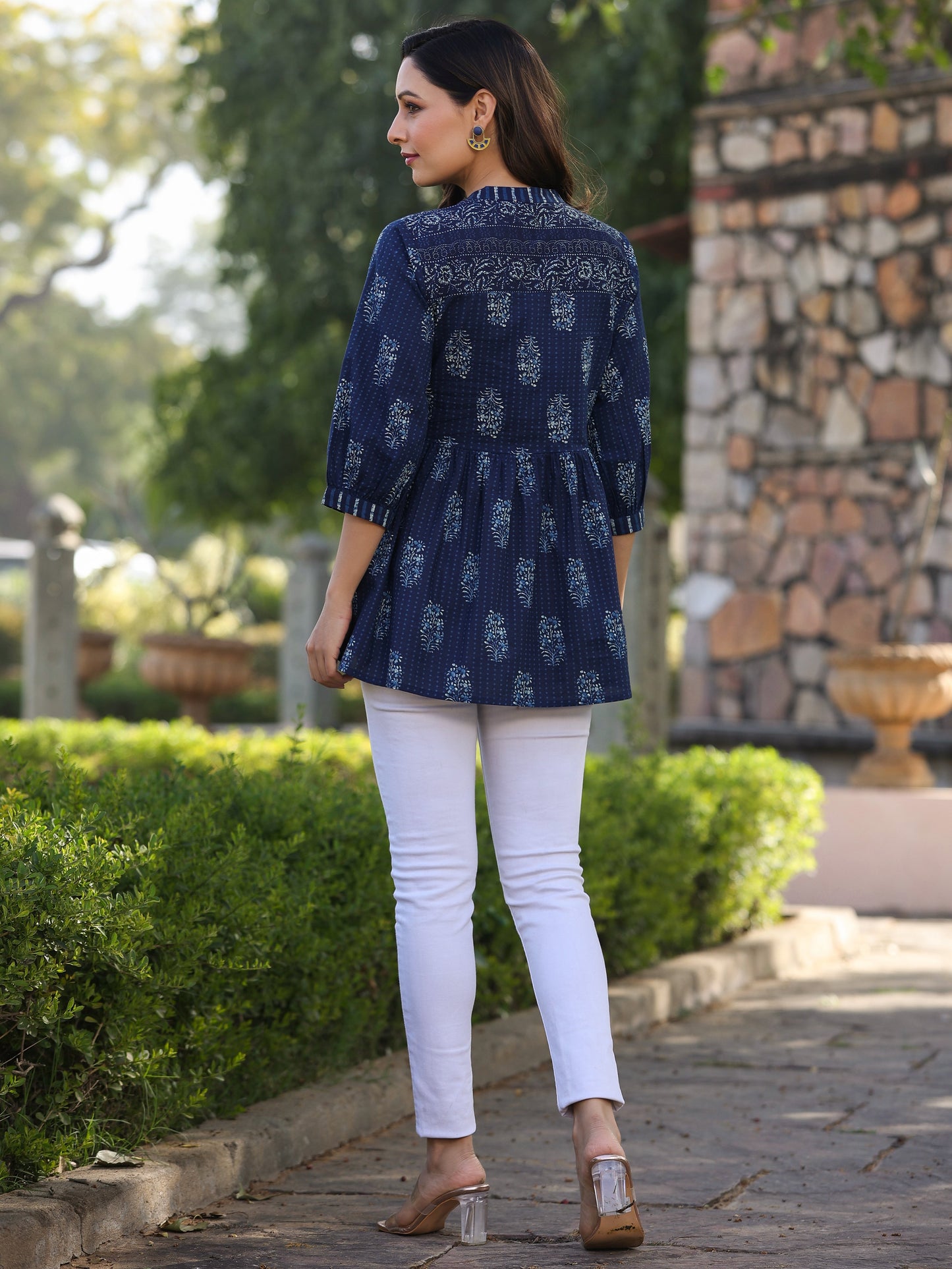 Indigo  Printed Peplum Tunic