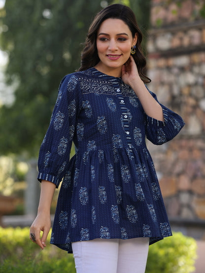 Indigo  Printed Peplum Tunic