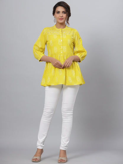 Lime  Printed Peplum Tunic