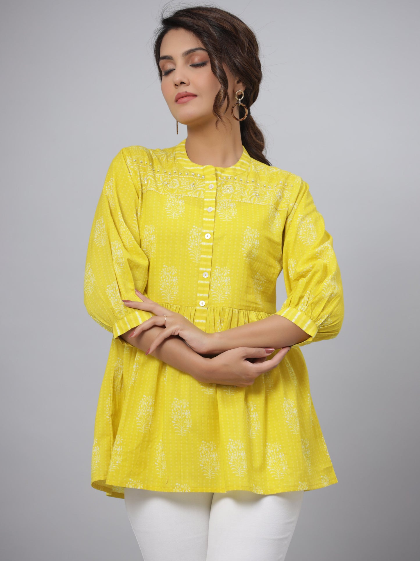 Lime  Printed Peplum Tunic