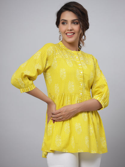 Lime  Printed Peplum Tunic