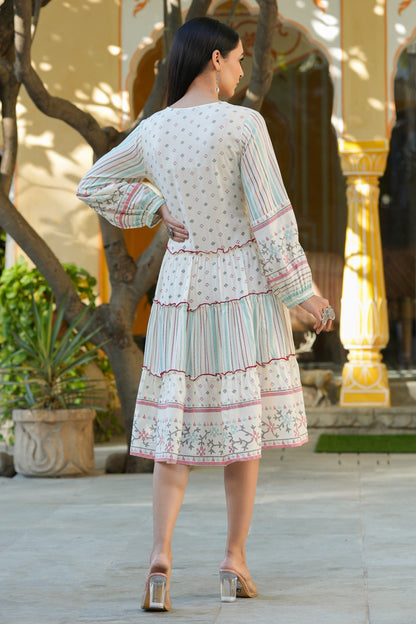 Ivory  Printed Tiered Dress