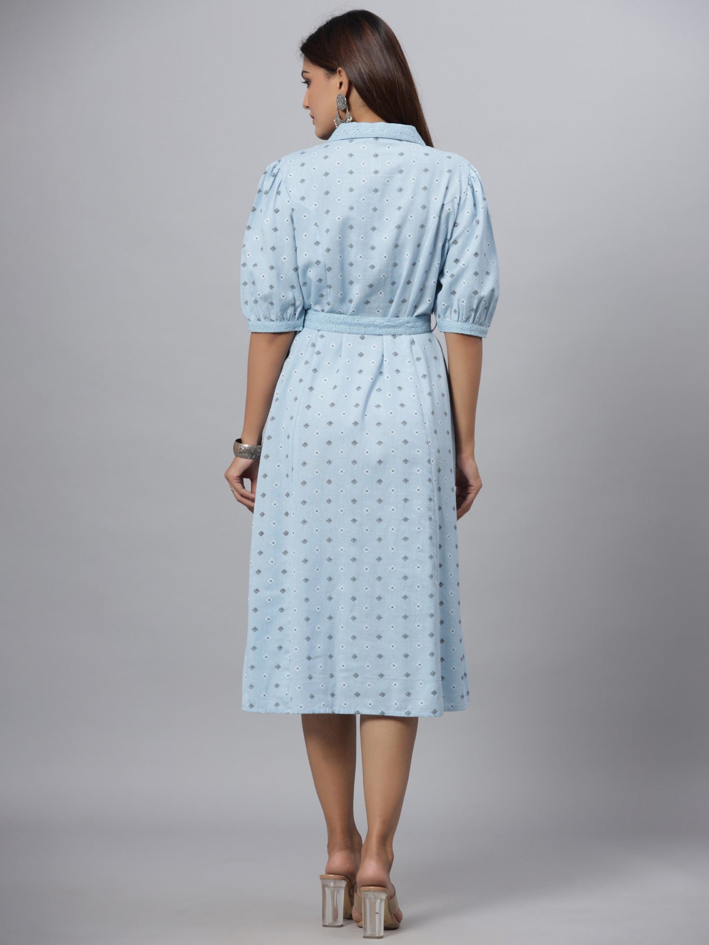Blue  Printed A-Line Dress