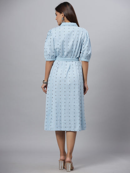 Blue  Printed A-Line Dress