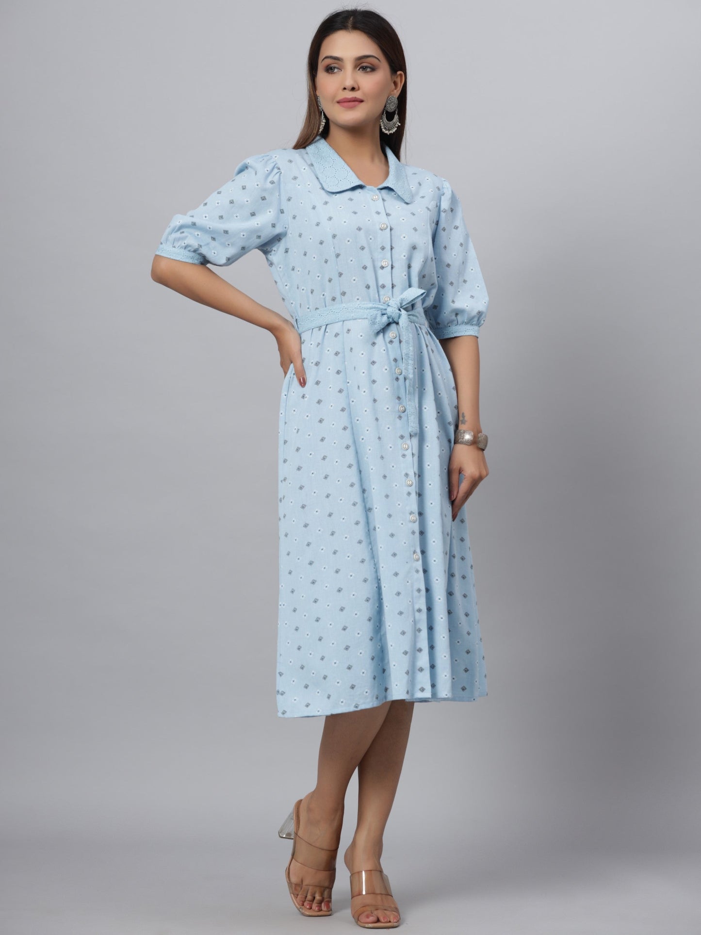Blue  Printed A-Line Dress