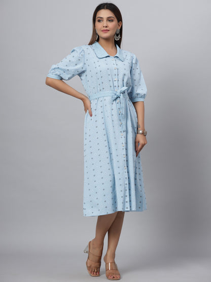 Blue  Printed A-Line Dress