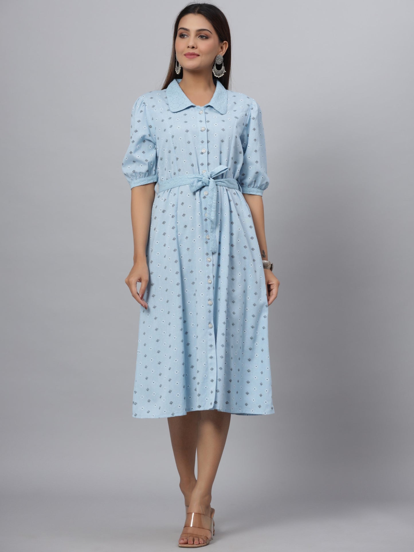 Blue  Printed A-Line Dress