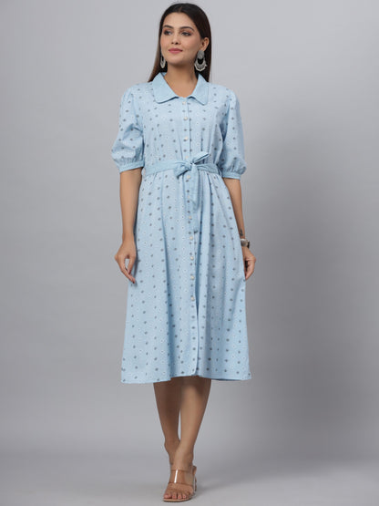 Blue  Printed A-Line Dress