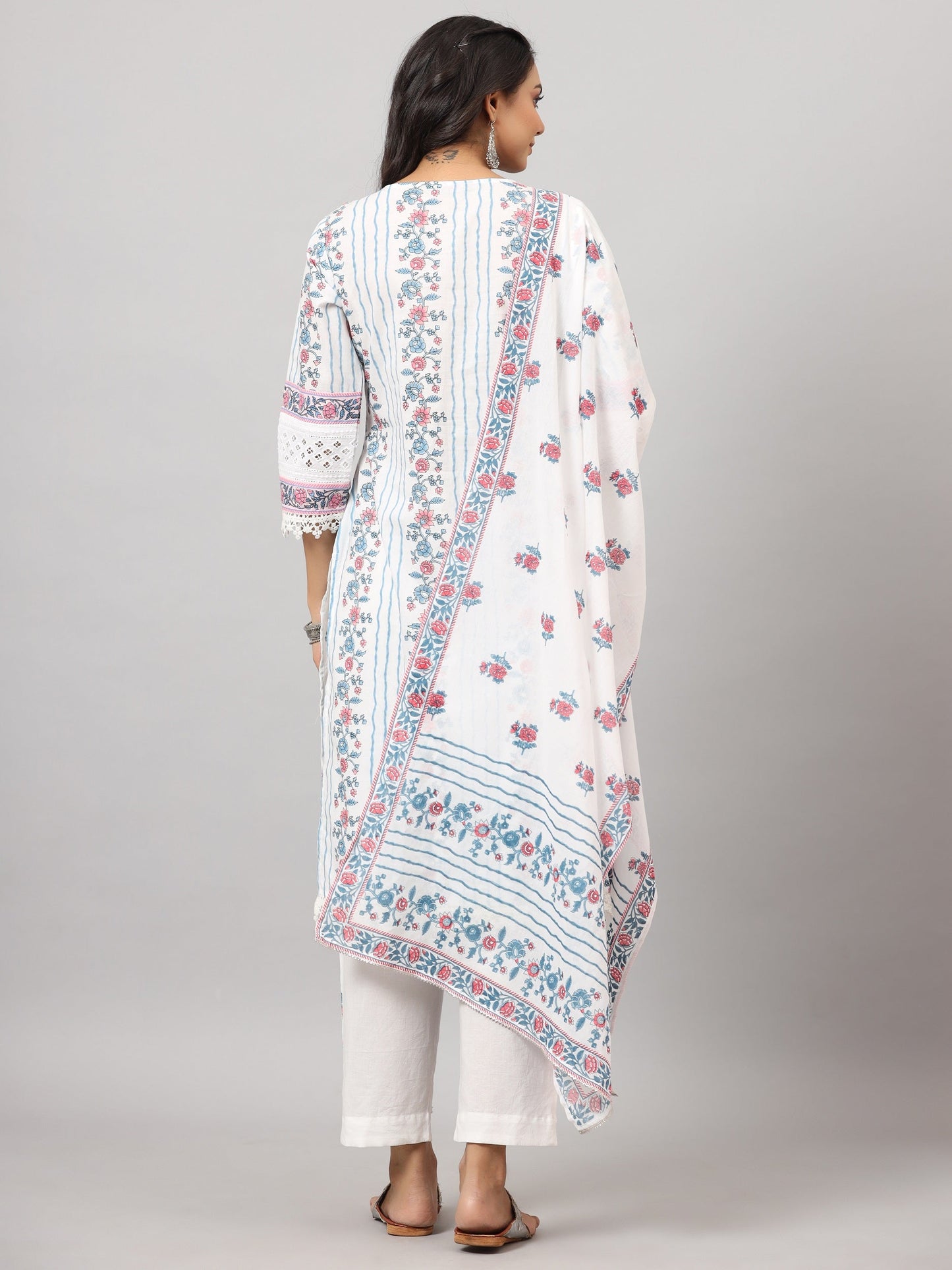 Off-White  Cambric Printed Straight Kurta Sets