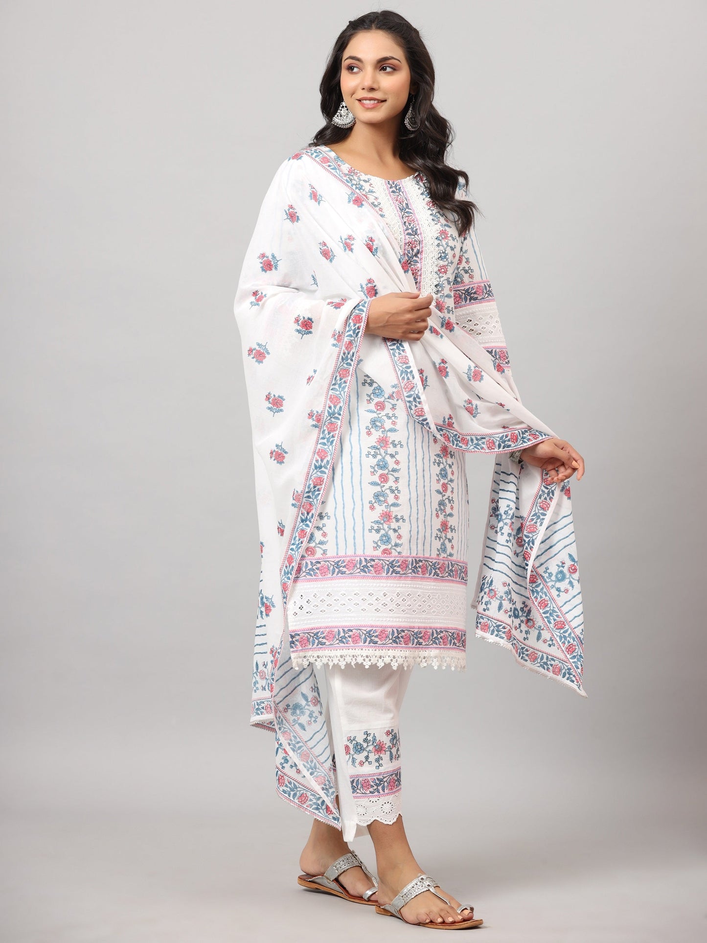 Off-White  Cambric Printed Straight Kurta Sets
