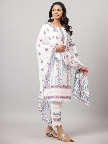 Off-White  Cambric Printed Straight Kurta Sets