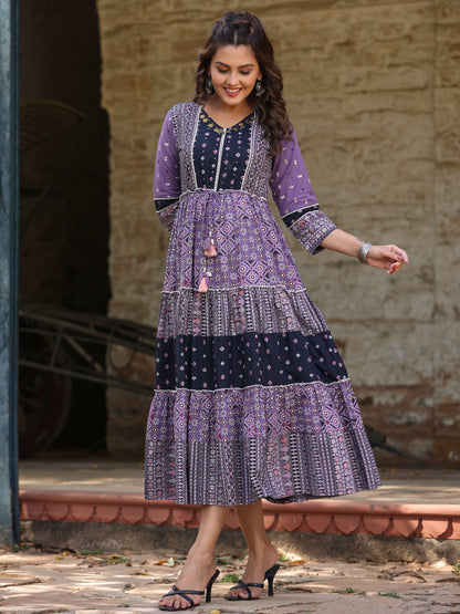 Lavender Printed Tiered Dress