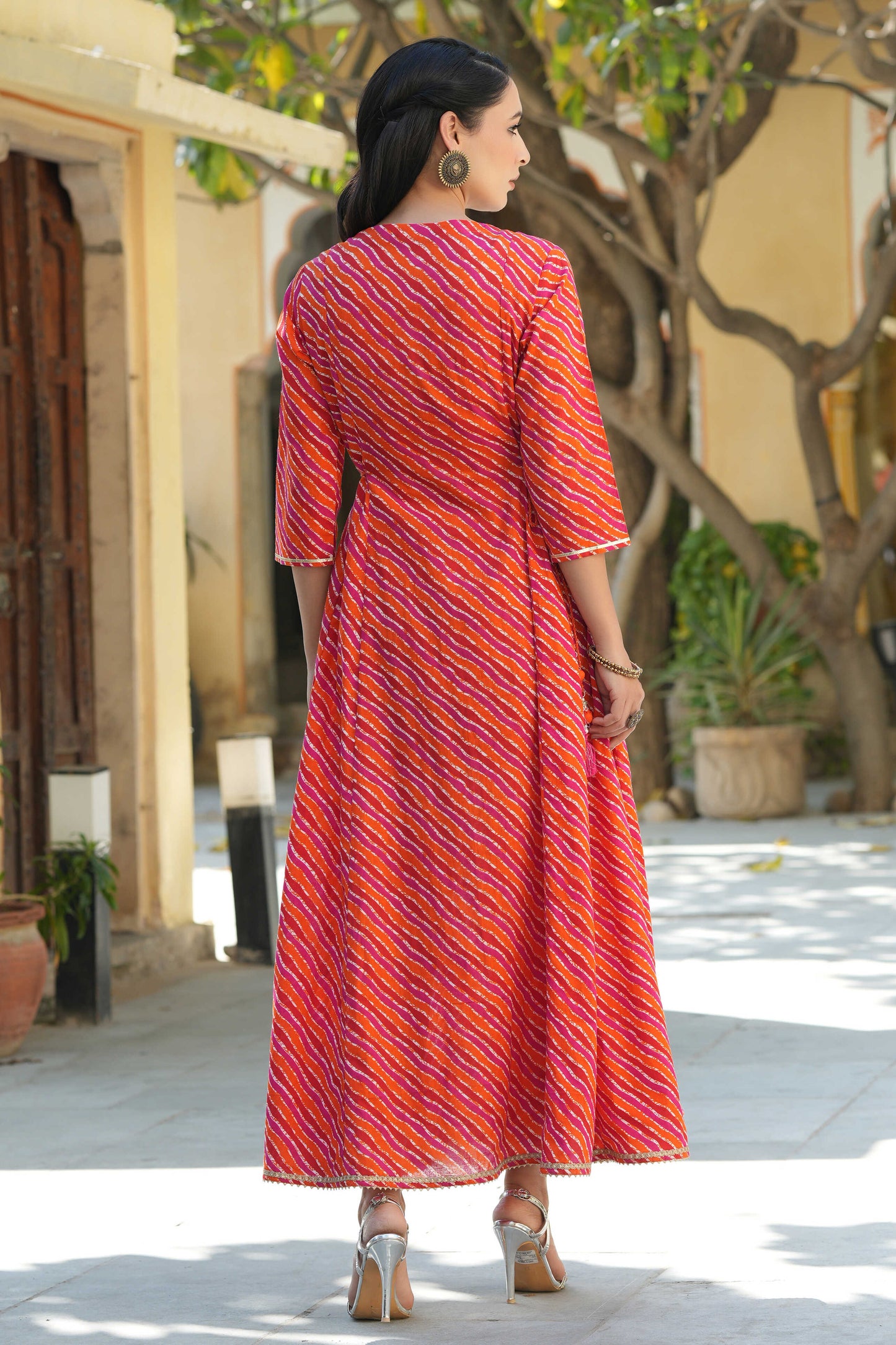 Multi Cambric Printed Embroidered Flared Dress