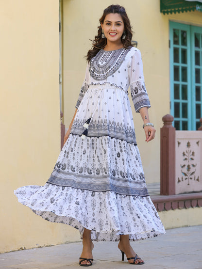 Black Georgette Floral Embroidery Maxi Dress