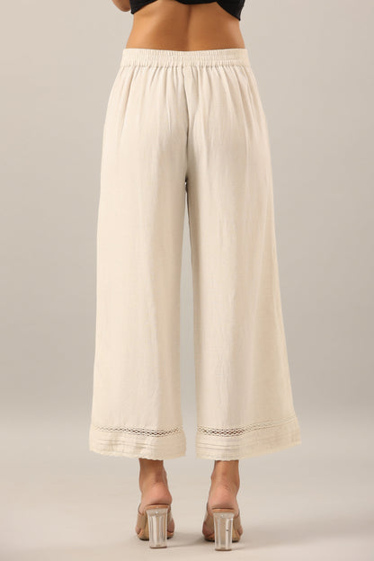 Off-White Rayon Flex Solid Palazzo