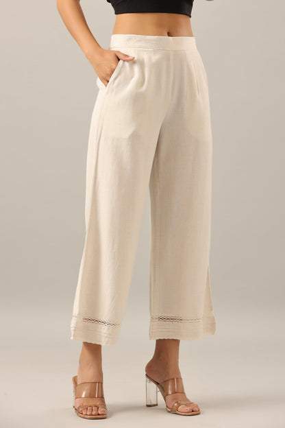 Off-White Rayon Flex Solid Palazzo