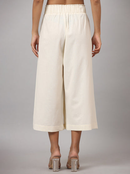 Ivory Cotton Flex Flared Culottes