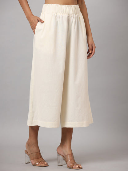 Ivory Cotton Flex Flared Culottes